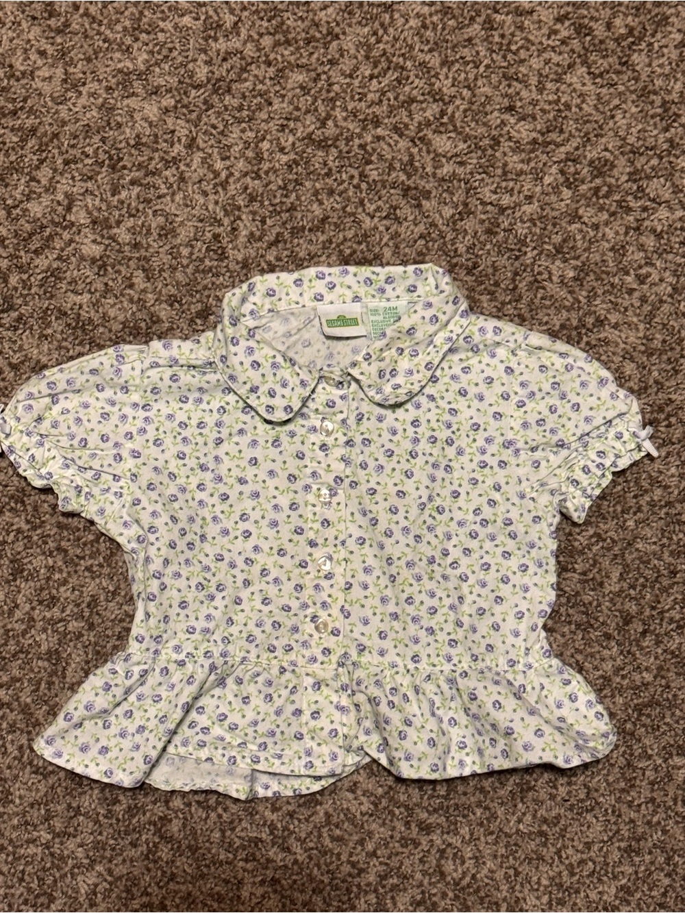 Vintage 24 months Girls Purple Floral Peplum Button-Front Top